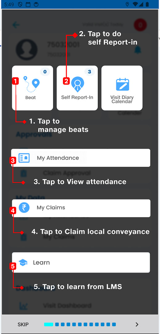 Jio Beat Planner check-in and check-out screen for marking visits.