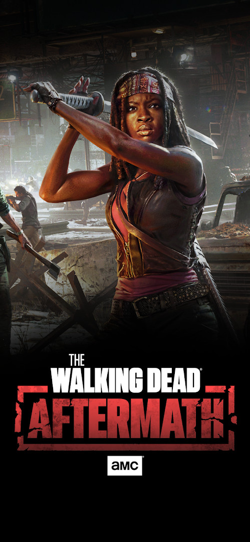 The Walking Dead: Aftermath main menu screen with Rick Grimes and the title logo