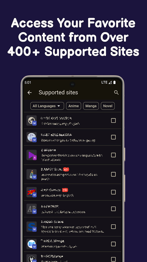 Manga Reader: Cookie Manga settings screen for themes, fonts, and reading options.
