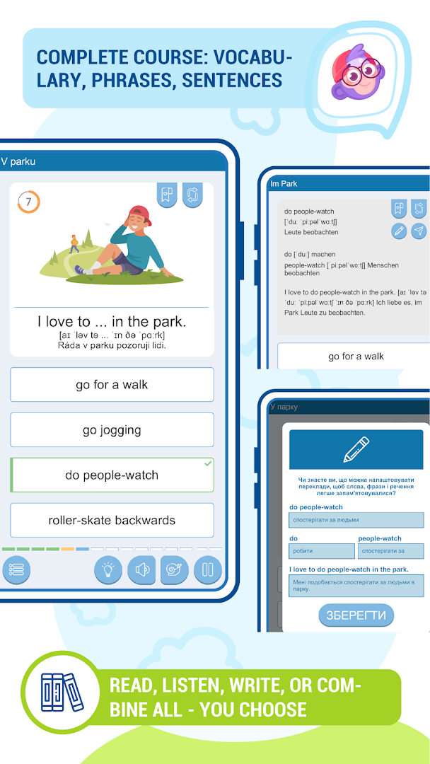 LinDuo - Speak Languages spaced repetition review session with personalized learning progress.