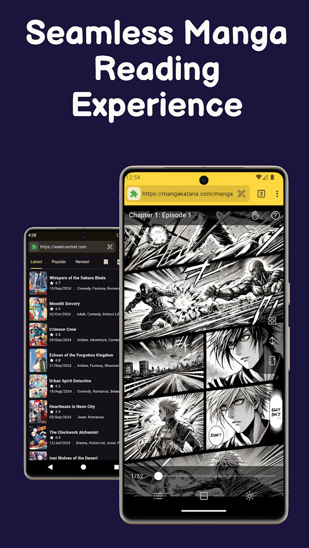 Manga Reader: Cookie Manga dark mode interface with a night reading theme.
