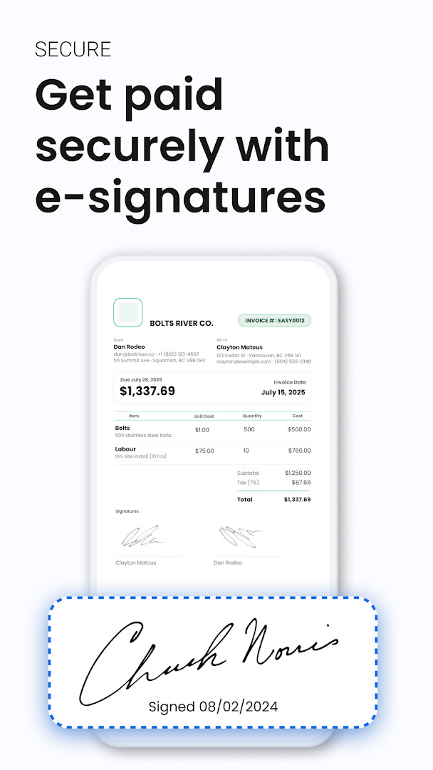 Easy Invoice & Estimate Maker estimate conversion screen turning a quote into an invoice with one tap