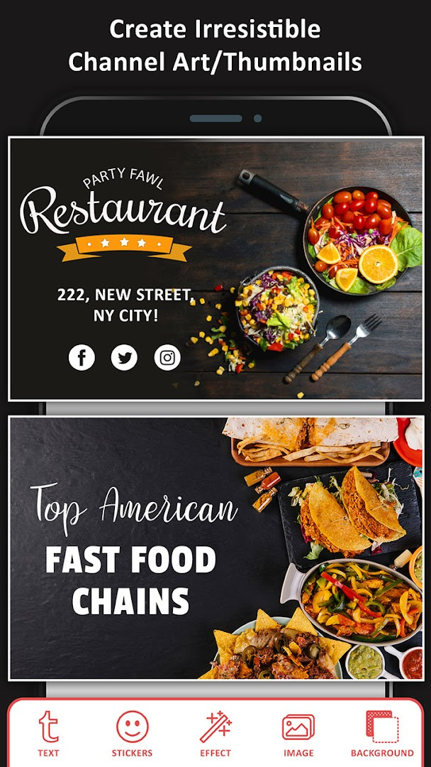 Thumbnail and Cover Maker showing a YouTube thumbnail template with text and photo editing tools