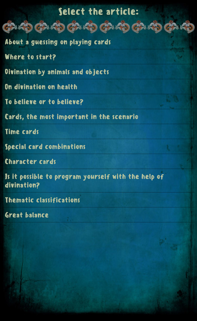 Card reading app author's articles section