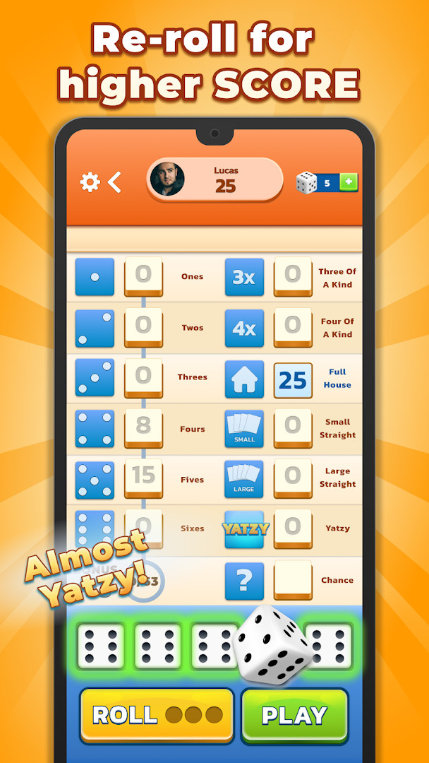 Yatzy - Fun Classic Dice Game local Pass & Play session with friends on one device