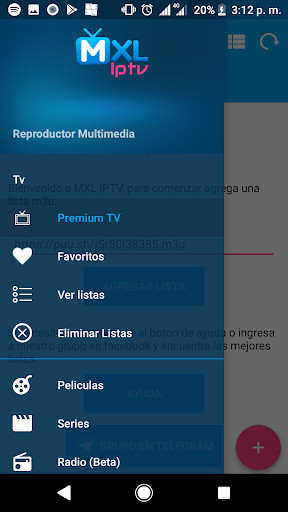 MXL TV supported languages menu with Spanish, English, French