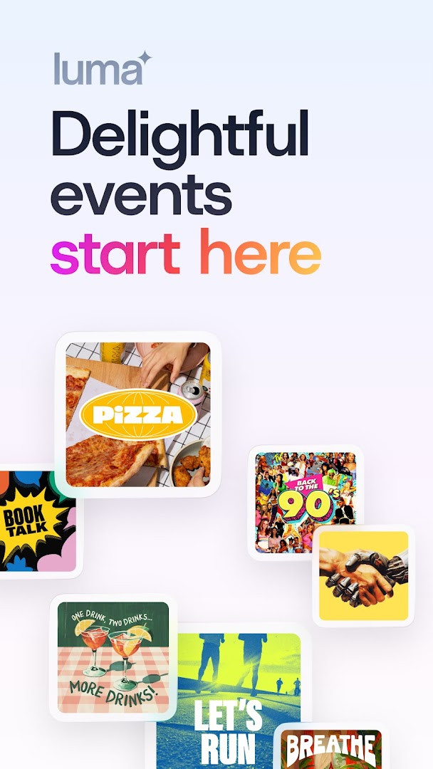 Luma app showing nearby tech, crypto, wellness, and social events