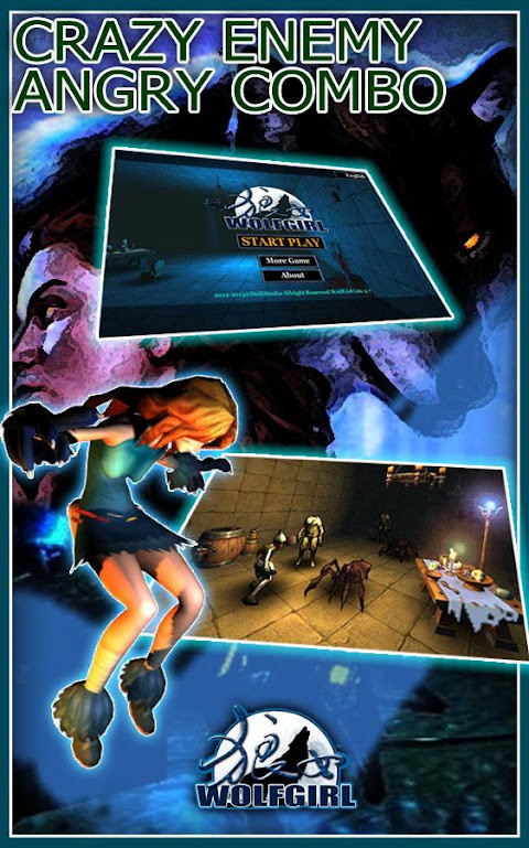 In-game screenshot: a wolf girl battles evil monsters in an eerie underground city