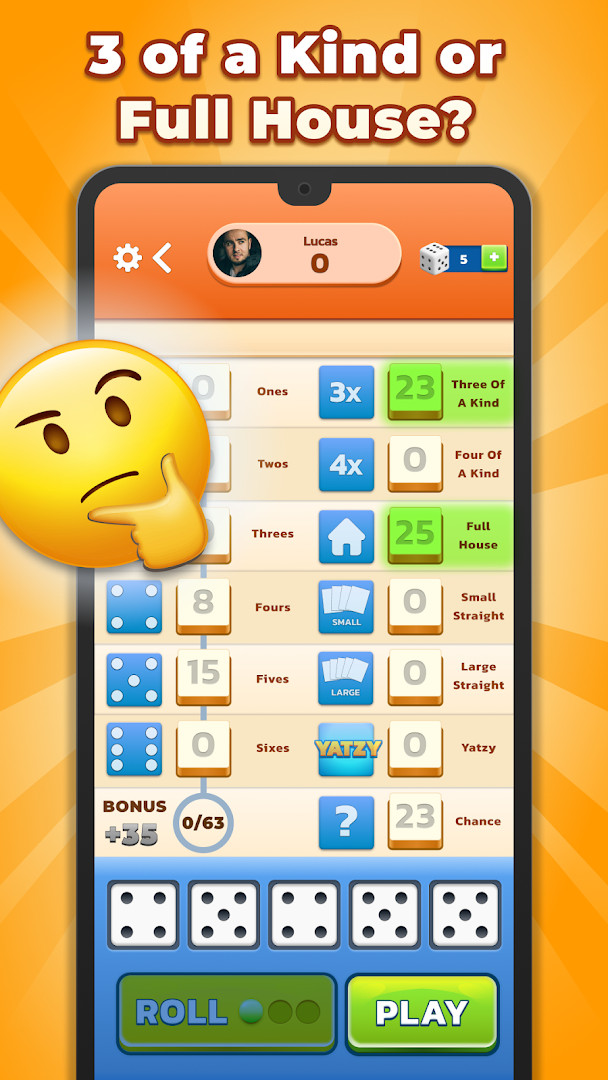 Yatzy - Fun Classic Dice Game match against a bot opponent in a multiplayer round