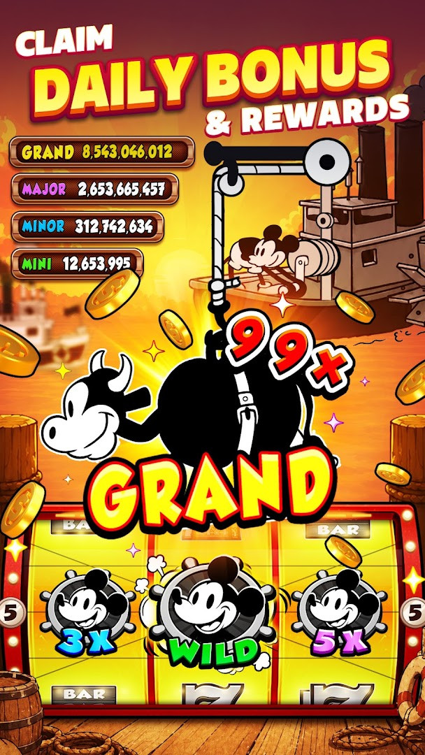 Daily bonus popup with free coins and a countdown timer.