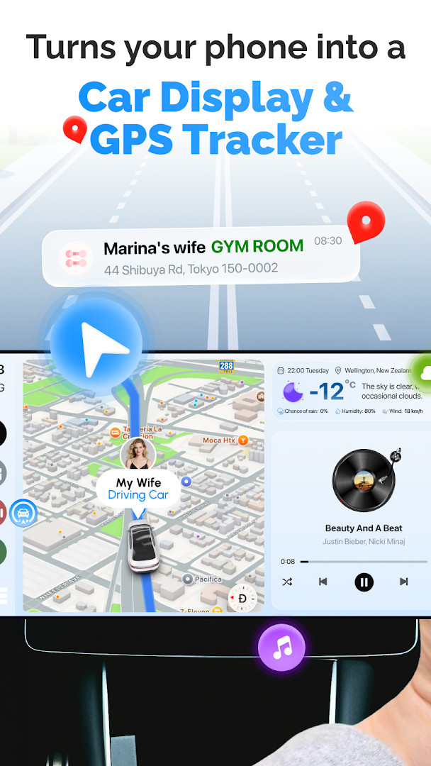 Quick map access screen keeping the driver oriented on the road