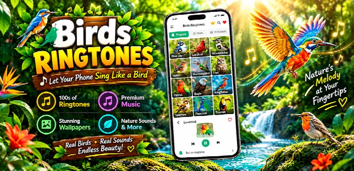 Birds Sounds library screen with canary and cuckoo bird calls