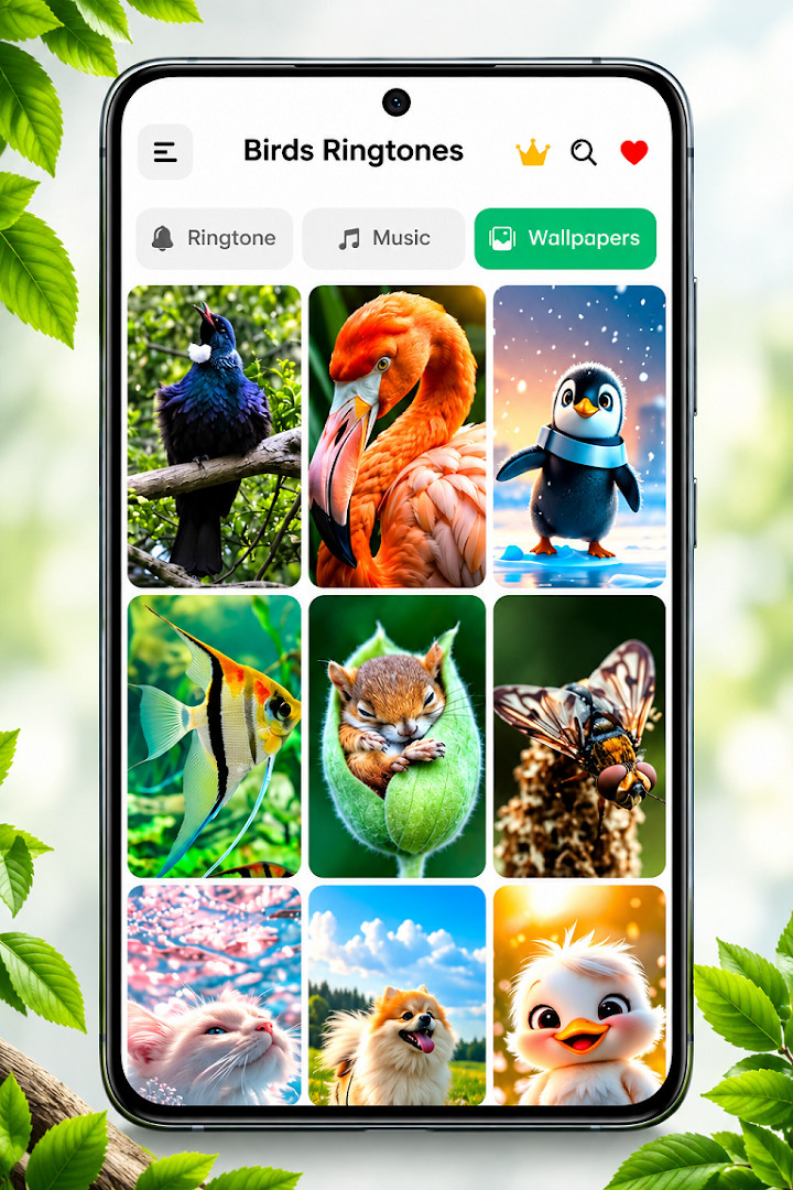 Birds Sounds dark theme screen displaying a list of bird calls